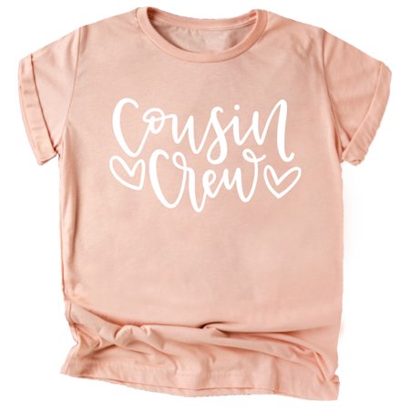 

Cousin Crew Heart T-Shirts and Bodysuits for Baby and Toddler Boy and Girls Fun Family Outfits White on Peach Shirt 18 Months