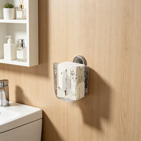 Wipes Holder Wall Mount Suction Cup Tissue Box Waterproof PET Wet Wipes Organizer No Drill Bathroom Toilet Paper Storage Rack Kitchen Living Room Home Accessory Storage Solution