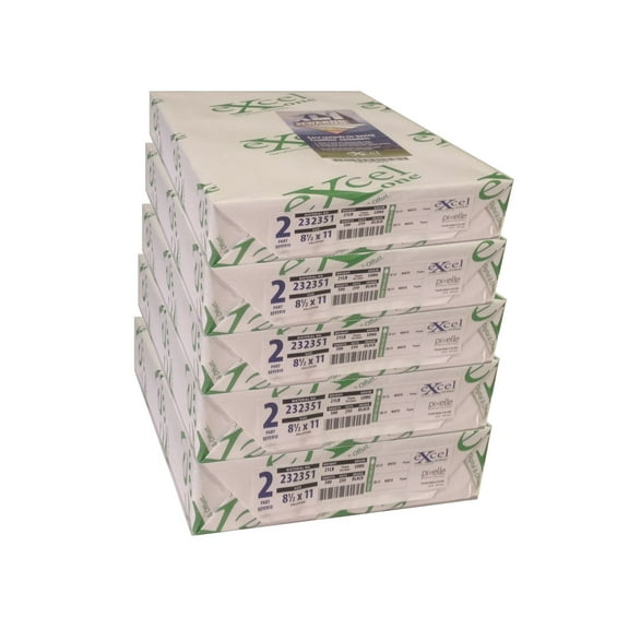 Excel One™ Carbonless 2-Part Reverse Paper (White/White), 8.5" x 11", (232351), 250 Sets Per Ream - Five (5) Reams (1250 Sets)
