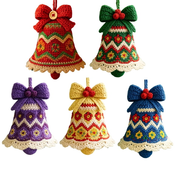 OIUR 1/5Pcs Handmade Christmas Bell Ornament DIY Knitted Santa Claus Bell Crochet Festive Decoration Home Seasonal Decor