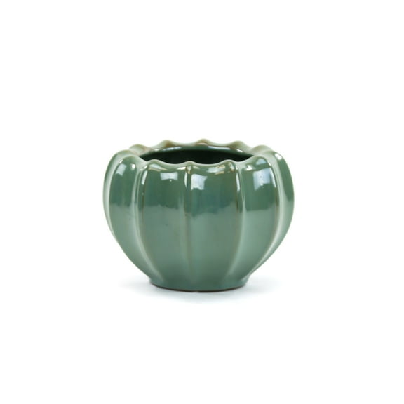 WGV Extra Large Variegated Green-Brown Ridged Vase - 7.6" Wide x 5" Height, Good quality, Heavy Weighted Base - 1 Pc