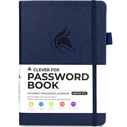 Libro de contraseñas Clever Fox con pestañas (Azul Oscuro)