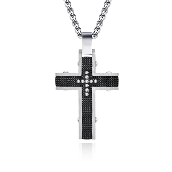 Metaljc Stainless Steel Cross Necklace for Men, Religion Fashion Jewelry Gifts, 24 In