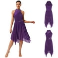thumbnail image 7 of iiniim Lyrical Dance for Women Rhinestone Ruffled Ballet Leotard Dress Modern Contemporary Dancewear Purple XL, 7 of 7