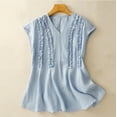 thumbnail image 4 of Vestidos Casuales Para Mujer, Blusas De Mujer De Moda Camisa de lino holgada de verano con cordones y cuello redondo de manga corta para mujer, 4 of 8