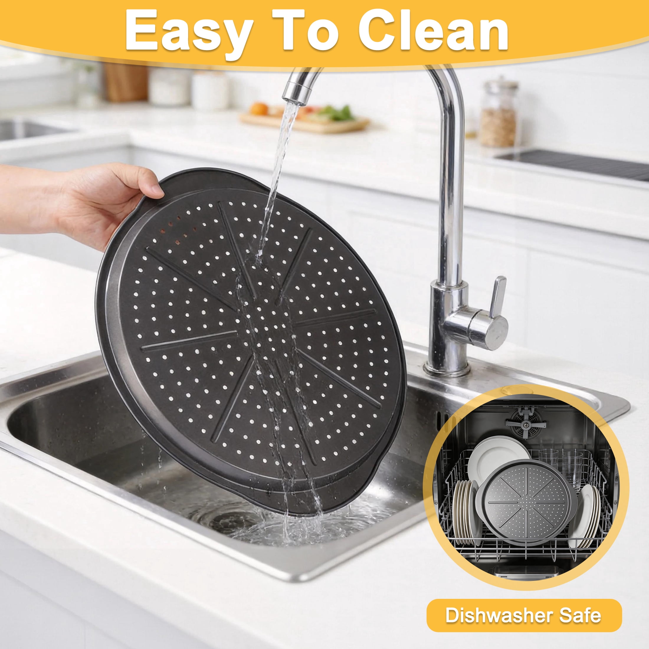 14 Inch Pizza Pan for Baking, Carbon Steel Perforated Pizza Pan with Handles, Non-Stick Carbon Steel Round Pizza Baking Tray, Oven Safe Crispy Crust Pizza Baking Pan