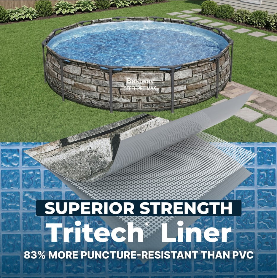 Bestway Steel Pro MAX 12'x30" Metal Frame Above Ground Pool, Filter Pump & Cartridge, Stone