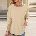 thumbnail image 2 of YUTK Women's Casual 3/4 Sleeve - Women's Casual Round Neck Sweatshirt Long Sleeve Shirts Fall Pullover Tops Beige M, 2 of 9