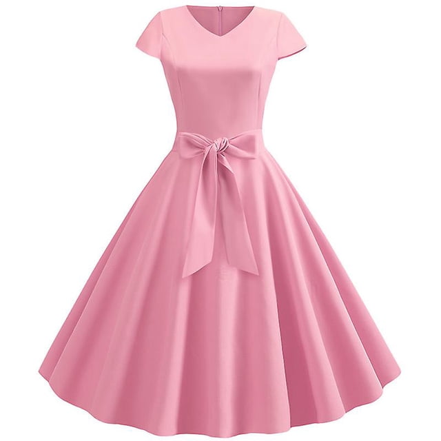 Mujeres Vintage 1950s 60s V-cuello Rockabilly Pinup Hepburn Vestido Cóctel Swing Skater Vestidos