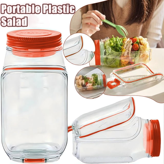 This set includes one salad jar lunch box, a leak-proof snack container with a lid, and a separate sauce container, perfect for meal prep, home use, outdoor activities, and travel.,B