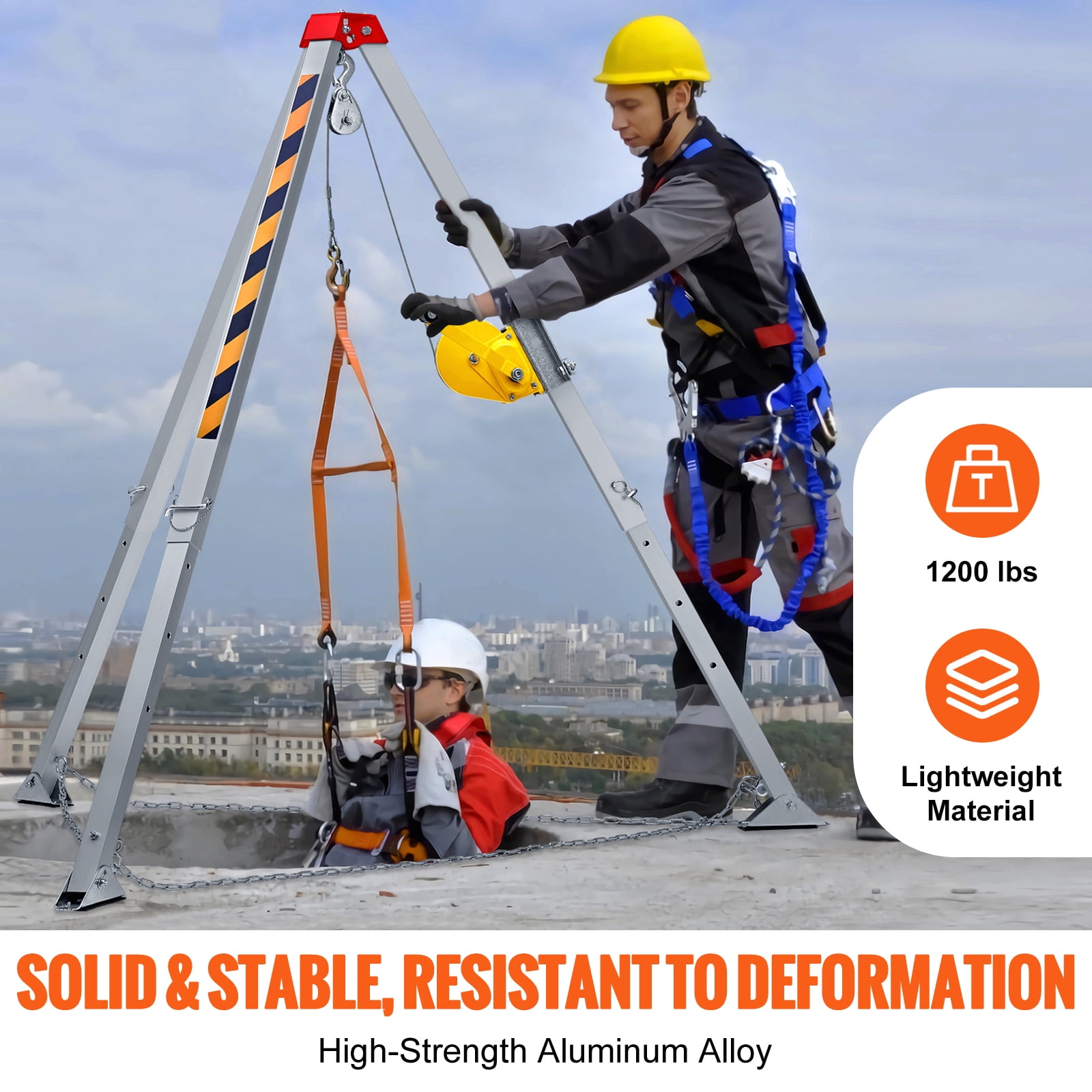 KFFKFF 1200 lbs Confined Space Tripod Kit Rescue Tripod Fall Protection 4-7 ft. Legs