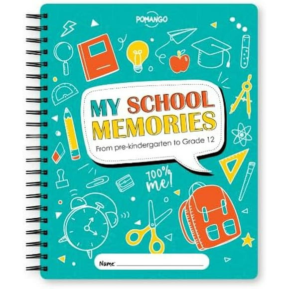 POMANGO: School Memory Book My School Memories | Keepsake Album from Pre-K to Grade 12 | Canadian School System - 9.5'' x12''- English | Activity Scrapbook with 14 Pockets to Store Keepsakes, Photos…