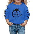 thumbnail image 2 of CUZIBR Kids Girls Halloween Crewneck Sweatshirt Pumpkin Cat Graphic Pullover Long Sleeve Cute Fall Winter Clothes,Blue,5-6 Years, 2 of 4