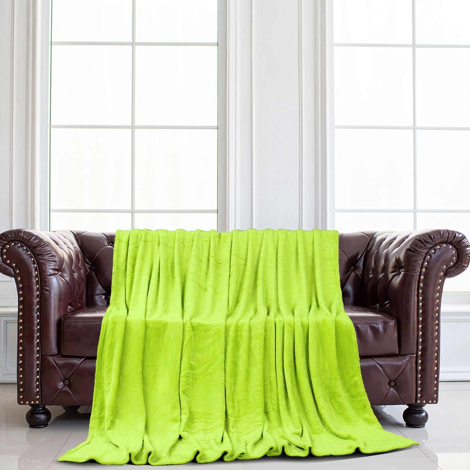 Unique Bargains Fuzzy Plush Flannel Fleece Throw Blanket Yellow Green 59" x 78"
