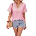 thumbnail image 3 of Lucakuins - Camisetas informales de verano para mujer, manga corta, cuello en V, color de contraste, camisetas holgadas Lucakuins  moda, 3 of 8