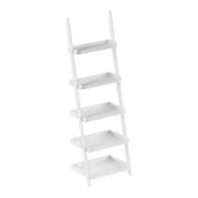 Lavish Home Bookshelf - 5-Tier Ladder Shelf with Leaning Look - Bookcase for Home Decor and Office Storage - Freestanding Book Shelves, White