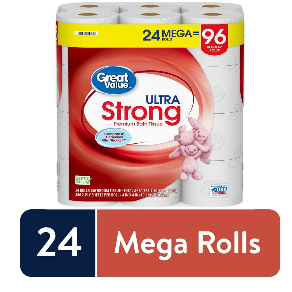 Great Value Ultra Strong Toilet Paper, 24 Mega Rolls