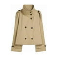thumbnail image 3 of Women'S Cropped Trench Coat Double Breasted Short Jacket High Collar Fall Winter Coats Trendy Outfit with Belt Khaki S, 3 of 9