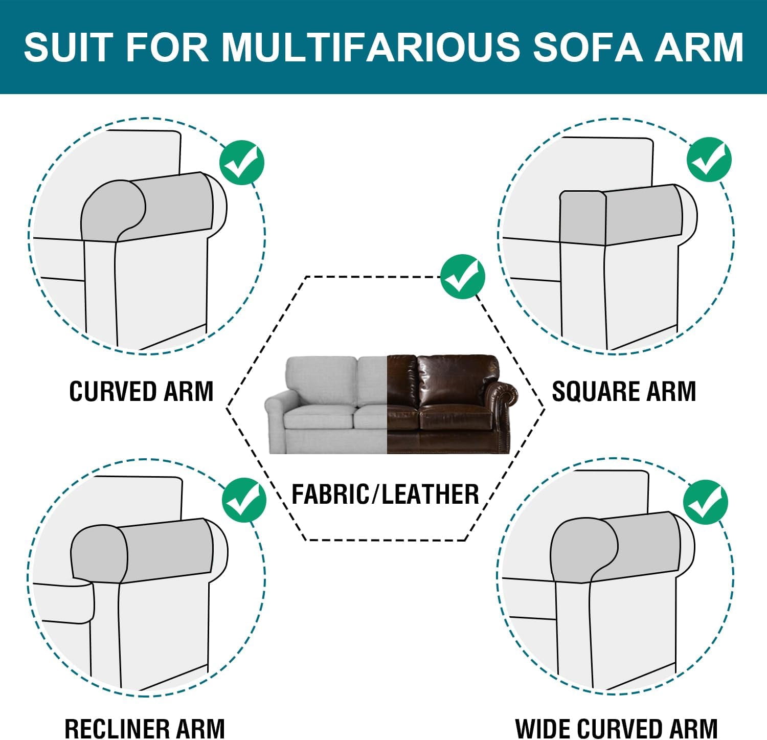 2 Pack Waterproof Armrest Covers for Chairs and Sofas Armrest Covers Couch Arm Covers for Sofa with Side Pocket Anti-Slip Furniture Protector Washable Armrest Slipcovers(Taupe)