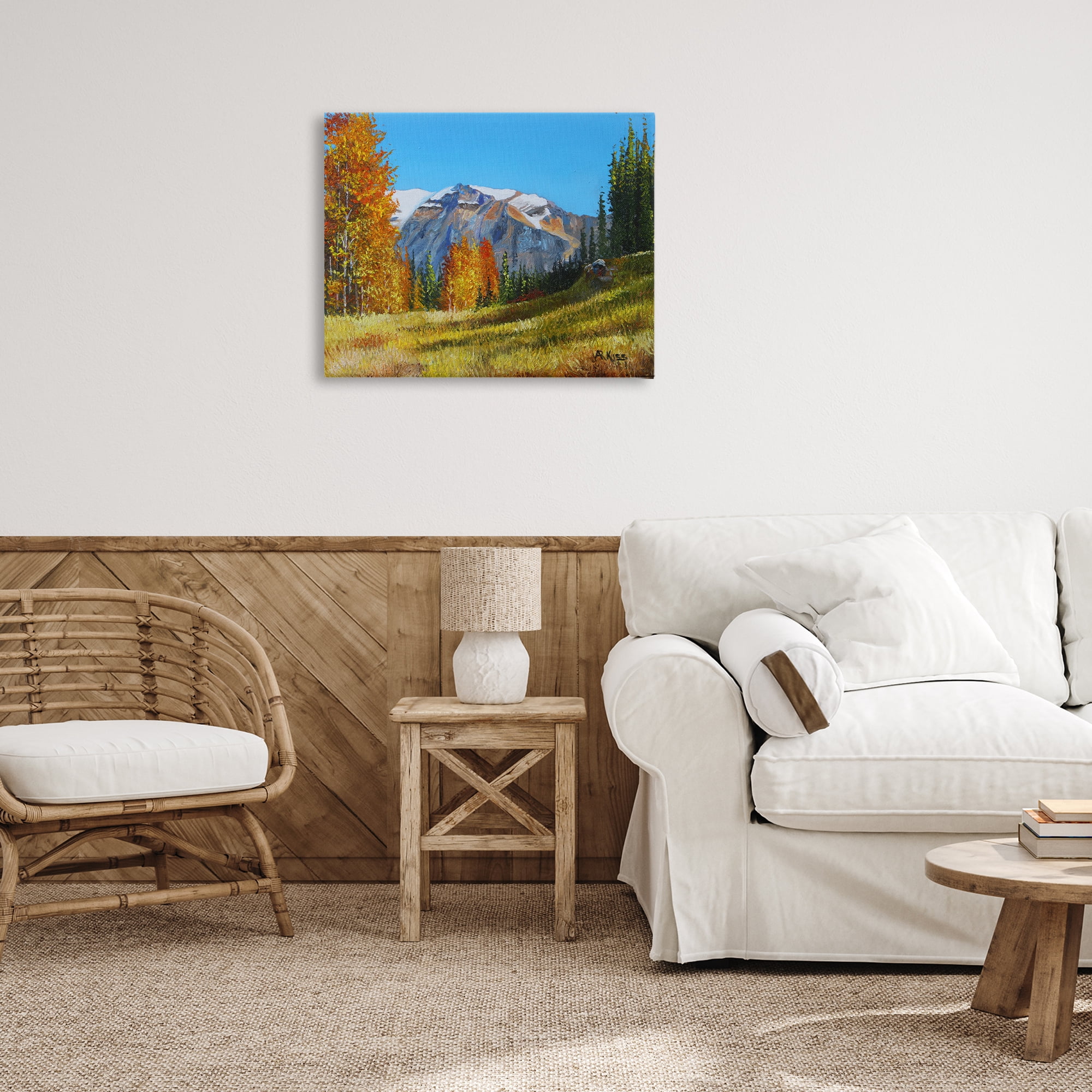 Stupell Industries Autumnal Mountain Valley Landscape & Nature Painting Wrapped Canvas Art Print Wall Art, 30 x 24