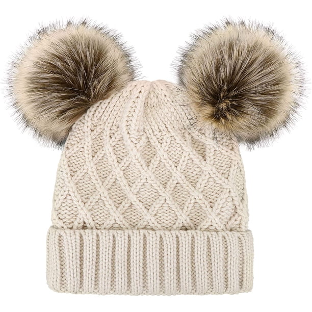 Gorro De Invierno Con Dos Pompones, Gorro Con Patrón En Espiral De 