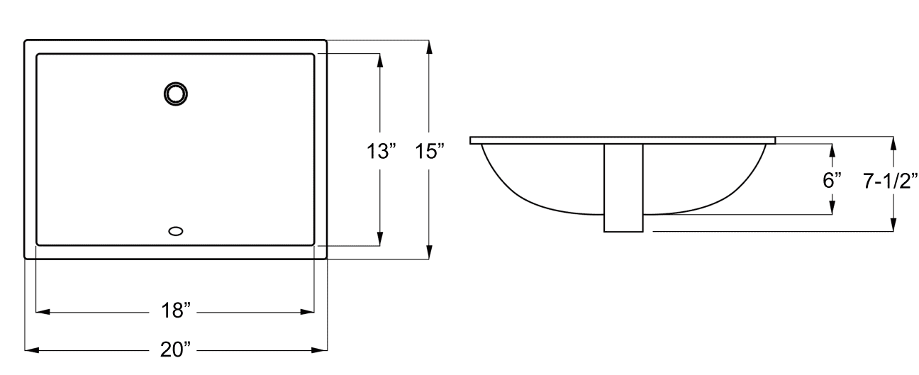 Undermount Bathroom Sink 18"x13" Rectangular Vessel Sink White Ceramic with overflow