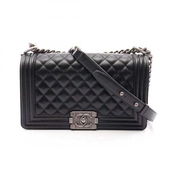 Pre-Owned Chanel Boy Shoulder Bag/Handbag, Caviar Leather (Grained Calfskin), Women's, Black,...