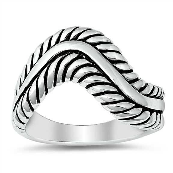 Oxidized Wave Rope Wide Heavy Ring .925 Sterling Silver Band Jewelry Female Male Unisex Size 7