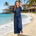 thumbnail image 2 of UACY Girls Pants Sets 2 Piece Outfits Casual Half Sleeve Tops with Wide Leg Palazzo Pants Summer Cropped Lounge Set ﻿ (Navy, 11-12 Years), 2 of 6