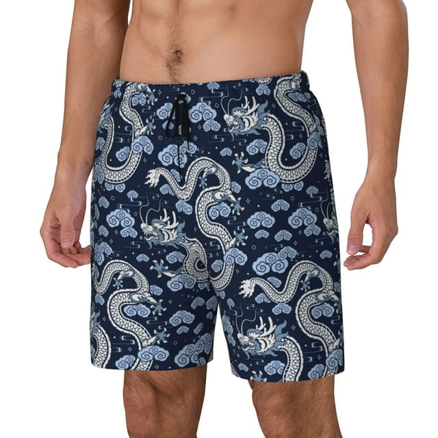 Balery Dragon Bañador para hombre, shorts de playa de secado rápido con entrepierna y forro de compresión-X-Large