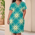 thumbnail image 3 of Teal Yellow Floral Seamless Pattern Women's Loose Short Sleeve Dress Casual Summer Plus Size Long Dresses with Pockets, 3 of 5