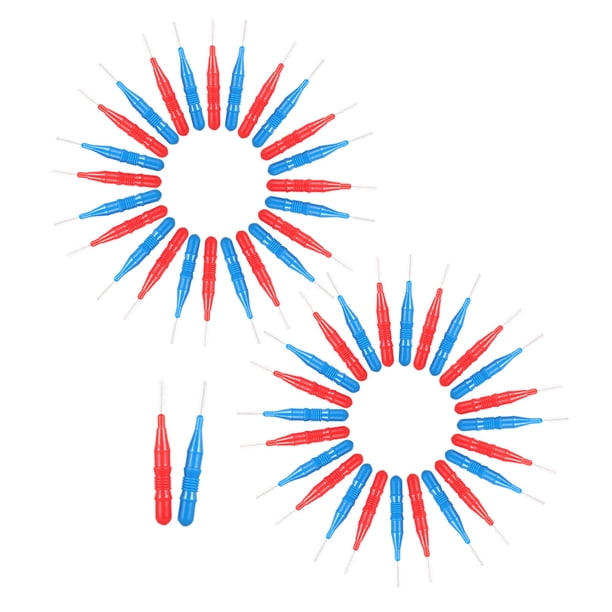 Cepillos interdentales de 2.5mm, 50 unidades, rojo y azul, para una limpieza profunda entre dientes, hechos de plástico y nylon de alta calidad, cómodos y duraderos, con cubierta protectora