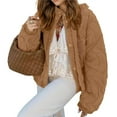 thumbnail image 3 of Female Floral Embroidered Cropped Quilted Jacket Winter Warm Button Down Puffer Jacket Coat with Pockets Brown XL, 3 of 7