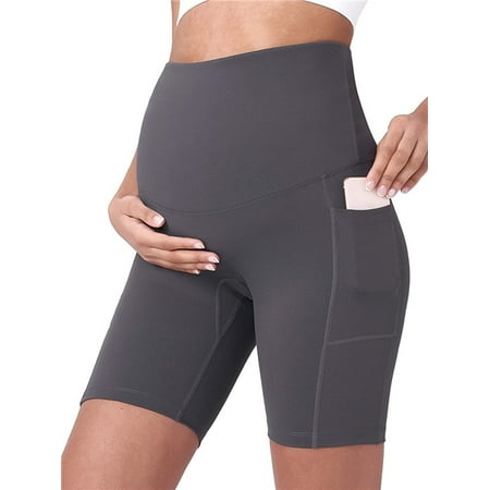 

Spencer Women s Maternity Bike Shorts Yoga Leggings Over The Belly Bump Pregnancy Workout Running Active Athletic Shorts with Pockets (M Gray)