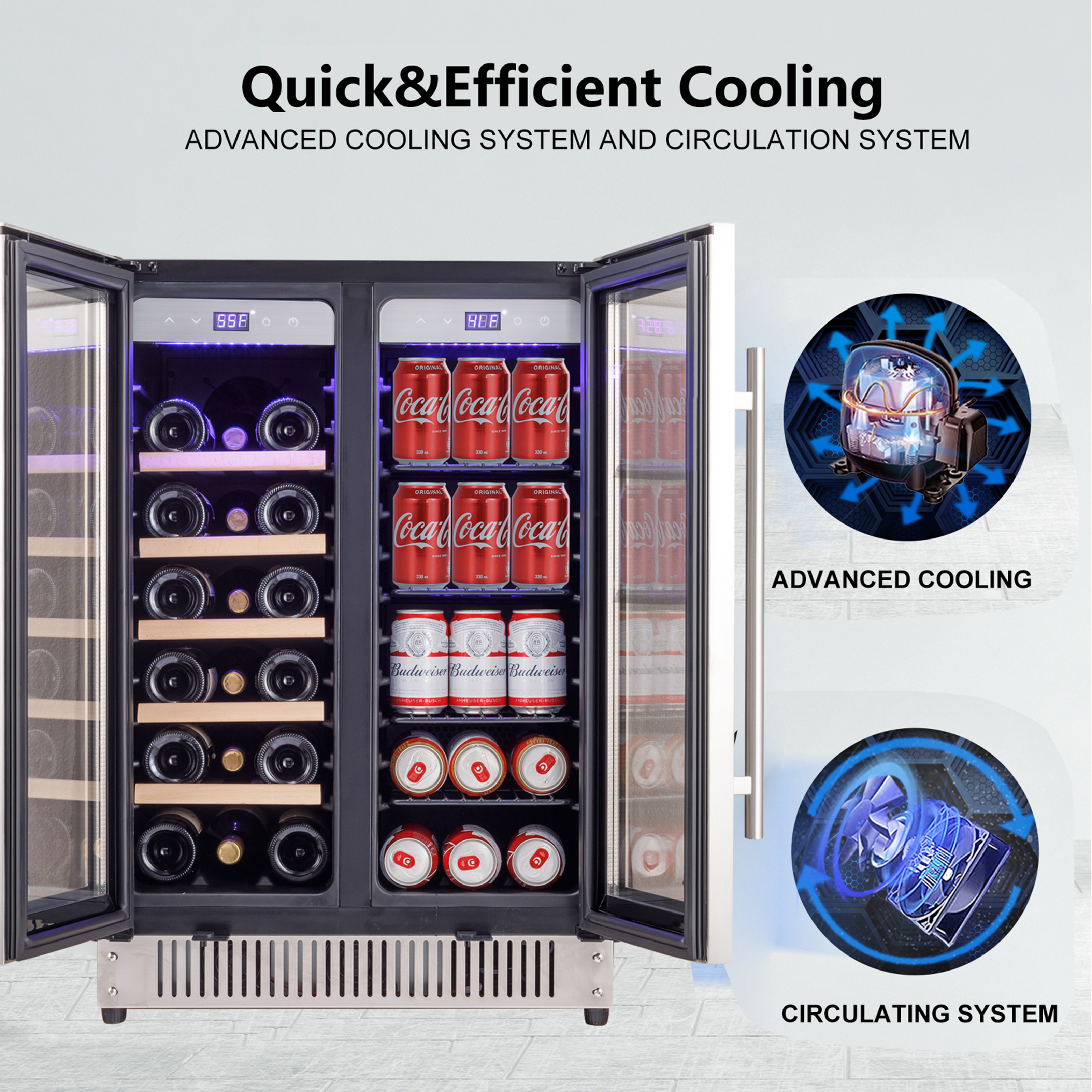 AIchiller 24 inch French Door Dual Zone Wine Cooler, Flexible Installation Beverage Refrigerator for Under Counter Beer Storage