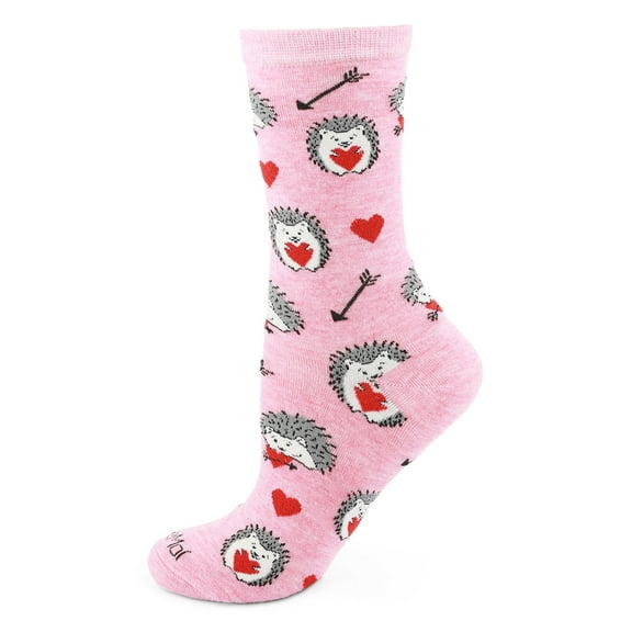 MeMoi Love Struck Hedgehog Bamboo Blend Crew Sock - Womens - Female, 9-11, Pink Heather