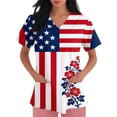 thumbnail image 3 of Iaqnaocc Patriotic Scrubs for Women 4th of July American Flag Floral Print Nurse Working Uniforms Trendy V-Neck Side Slits Scrub Tops Party Short Sleeve Medical Workwear with Pockets Blue 3XL, 3 of 4