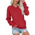 thumbnail image 2 of Huankd V Neck Sweatshirt Women with Pockets Casual Plain Comfort Hoodless Hoodies Cozy Fleece Pullover Sweatshirts No Hood Wine L, 2 of 6