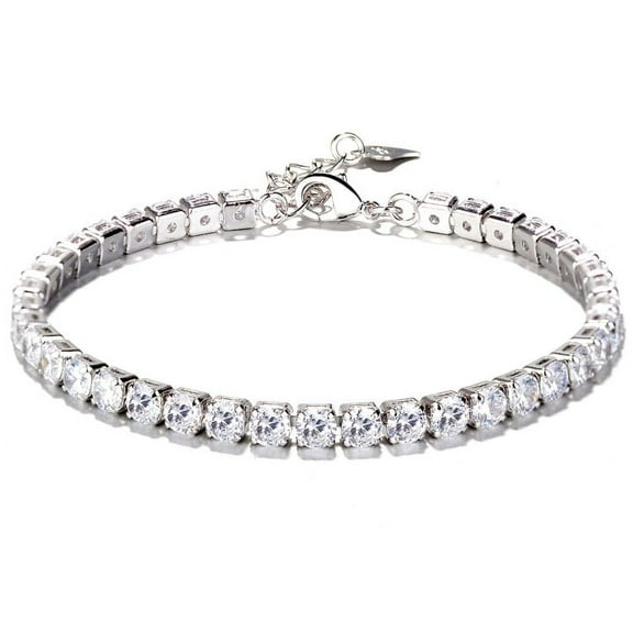 Amy and Annette 14K White Gold Crystal Tennis Bracelet 7.25" In 14K White Gold Plated
