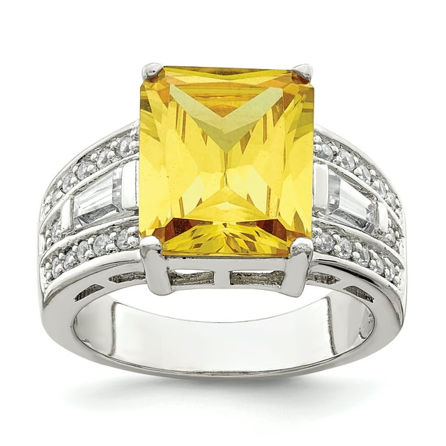 925 Sterling Silver Yellow Cubic Zirconia Cz Ring Stone