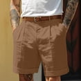 thumbnail image 2 of Dwelliawo Men's Linen Classic Gurkha Shorts Elastic Waist 9" Flat Front with Pockets Shorts Casual Travel Outfits Cotton Linen Pleat-Front Relaxed Fit Brown XL, 2 of 6