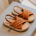 thumbnail image 4 of WMTBSRSW Girls 4-16Y Flat Wide Sandals Vintage Knit Open Toe X-Strap Ankle Sandals Summer Beach Shoes, 4 of 5