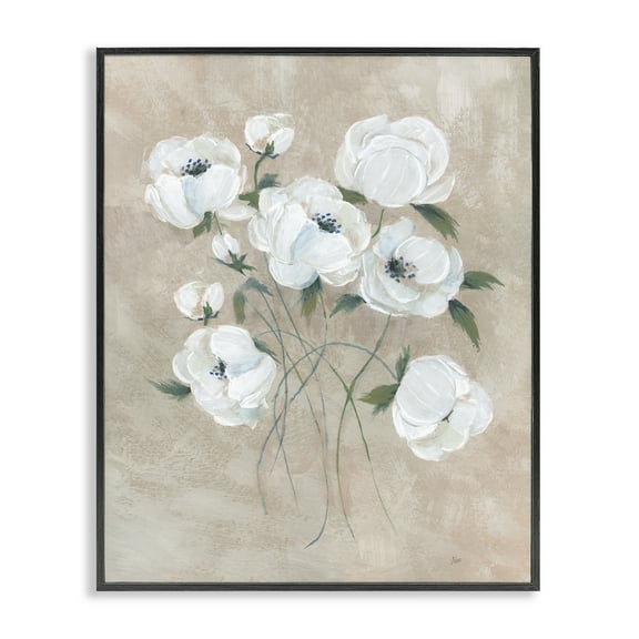 Stupell Industries Flowers on Neutral Beige Plants & Flowers Painting Black Framed Art Print Wall Art, 11 x 14