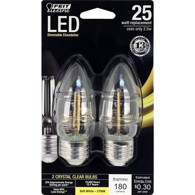 Feit Electric 7184781 3 Watt Equivalent Clear Dimmable Chandelier Feit Electric 7184781 3 Watt Equivalent Clear Dimmable Chandelier Blunt Tip Medium Base Led Light Bulb