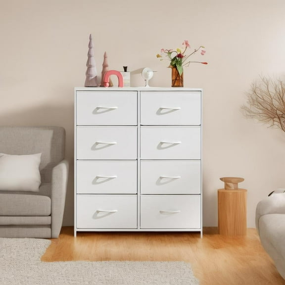 EDX Chest of Dressers with 8 Fabric Drawers, Drawer Cabinet, Organization Furniture for Kitchen, Office, Hallway, White