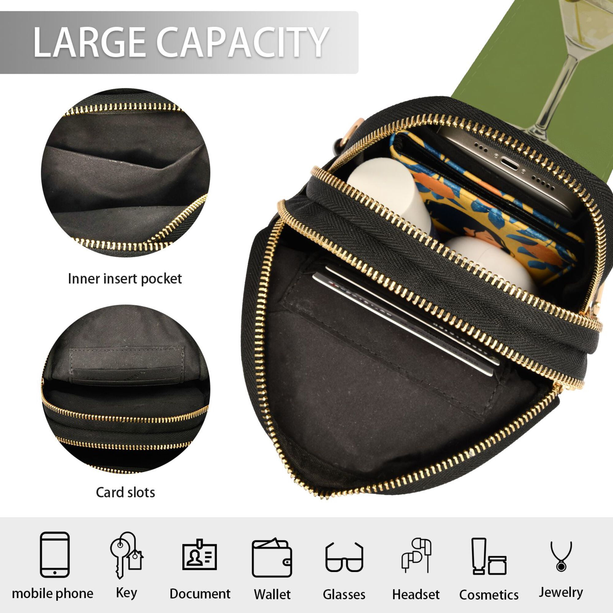 FORMRS Womens Crossbody Sling Bag Travel Daypack Shoulder Chest Backpack, Martini with Olive