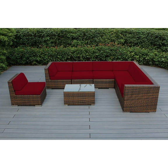 Ohana 8 Piece Outdoor Wicker Patio Furniture Sectional Conversation Set - Mixed Brown Wicker