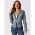 thumbnail image 2 of DARING DIVA Women's Lapel Collar Jean Jacket One Button Work Denim Blazer S Grey Blue, 2 of 6