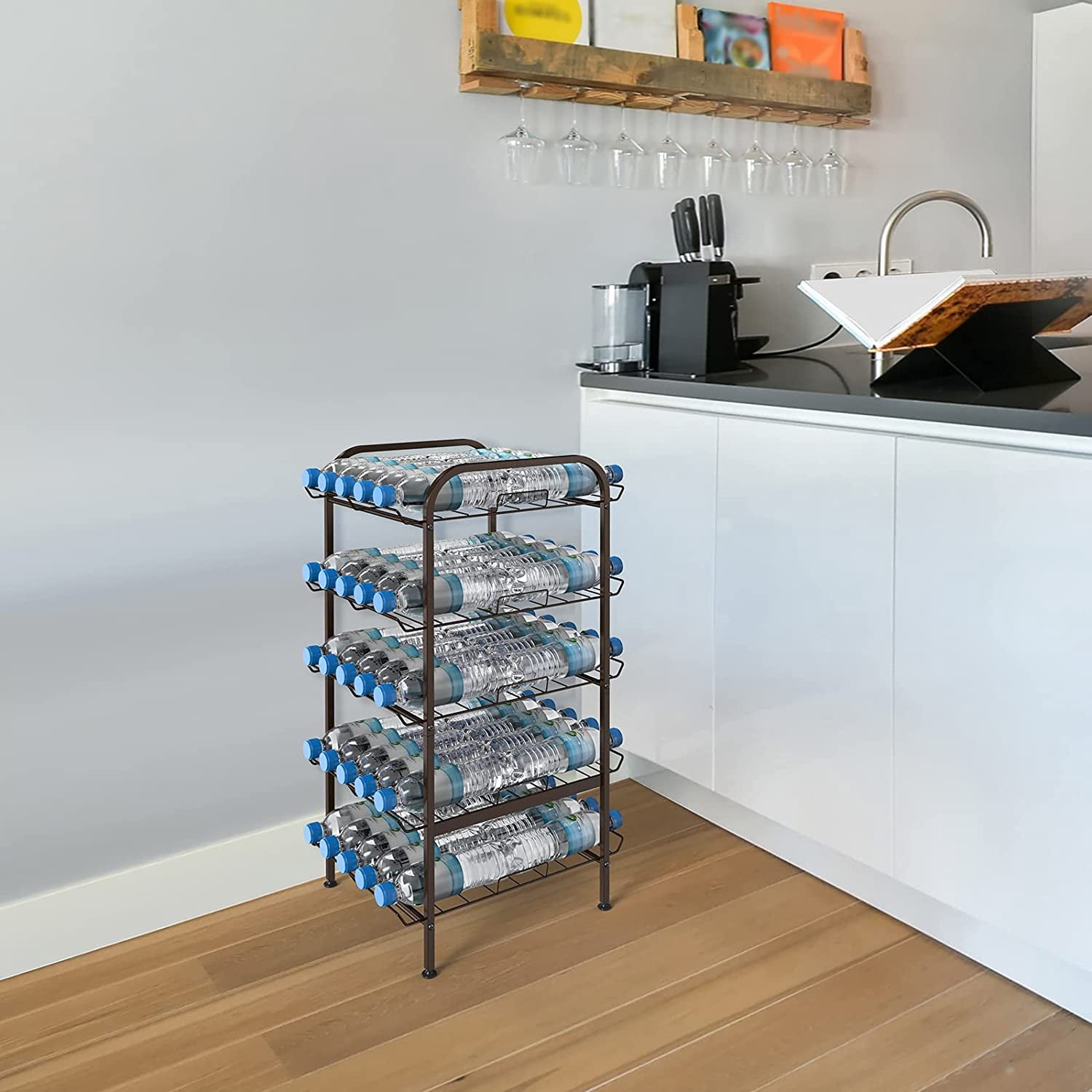 5 Tier Water Bottle Organizer Storage Shelf Metal Beverage Dispenser Rack, Bronze