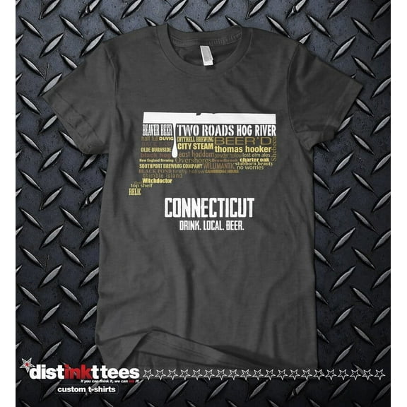 Connecticut State Beer Typography T-Shirt - Black Small | Ringspun Cotton